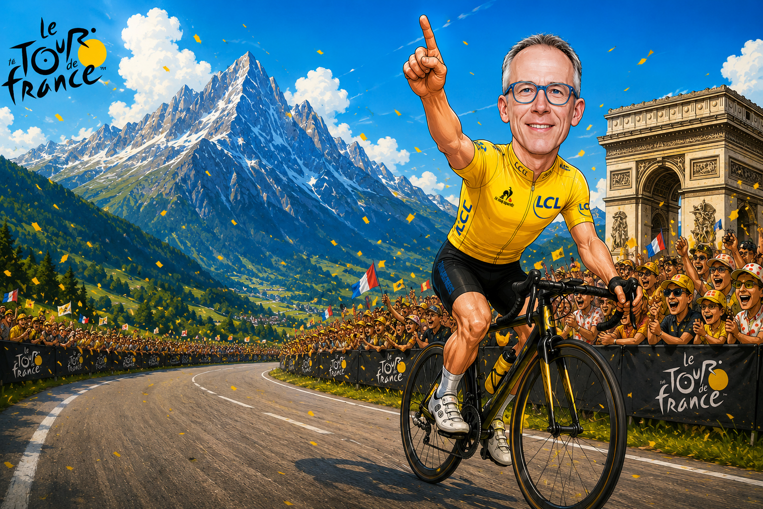 Peloton in geel-blauwe Tour de France sfeer